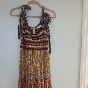 Zimmerman Tie-Shoulder Crochet Top Maxi Dress - Rust, Mustard & Navy size 1